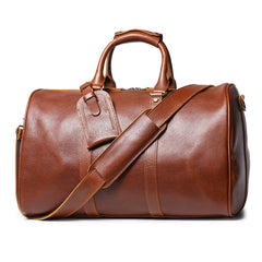 Dark Brown Weekend Bag Large Leather Weekender Bag for Men Long Weekend Shoulder Bag - iwalletsmen