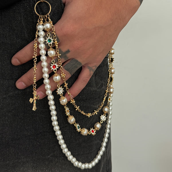 Cross Triple Wallet Chain Mens Gold Beaded Wallet Chain - iChainWallets