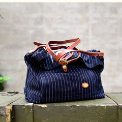 Womens Jeans Shoulder Bag Blue Striped Denim Leather Crossbody Bag for Men Striped Messnger Bag - Feltify