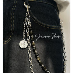 Black Turquoise Beaded Wallet Chain Beaded Pants Chain Double Wallet Chain - iChainWallets