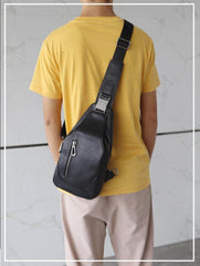 Mens Sling Bag Black for Men Sling Bag Leather Black - iwalletsmen
