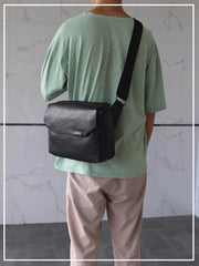 Black Leather Messenger Bag - Close-up