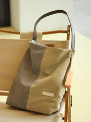 Womens Khaki Canvas Splicing Tote Bag Canvas Handbag Canvas Tote Shoulder Bag for Men Women