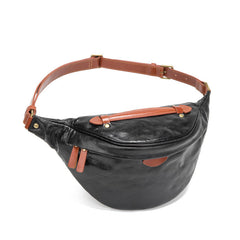Black Leather Fanny Bag Mens Leather Fanny Pack Crossbody - iwalletsmen