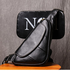 sling bag leather men Black Leather Sling Bag for Men Mens Chest Bag Crossbody Chest Bag Chest Crossbody Bag 