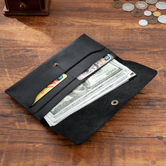 Black Leather Flap Wallet for Men Leather Mens Flap Wallet Vintage Wallet With Flap - iwalletsmen