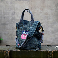 Denim Vertical Tote Handbag Denim Tote Bag Blue Denim Tote Shoulder Bag - Feltify