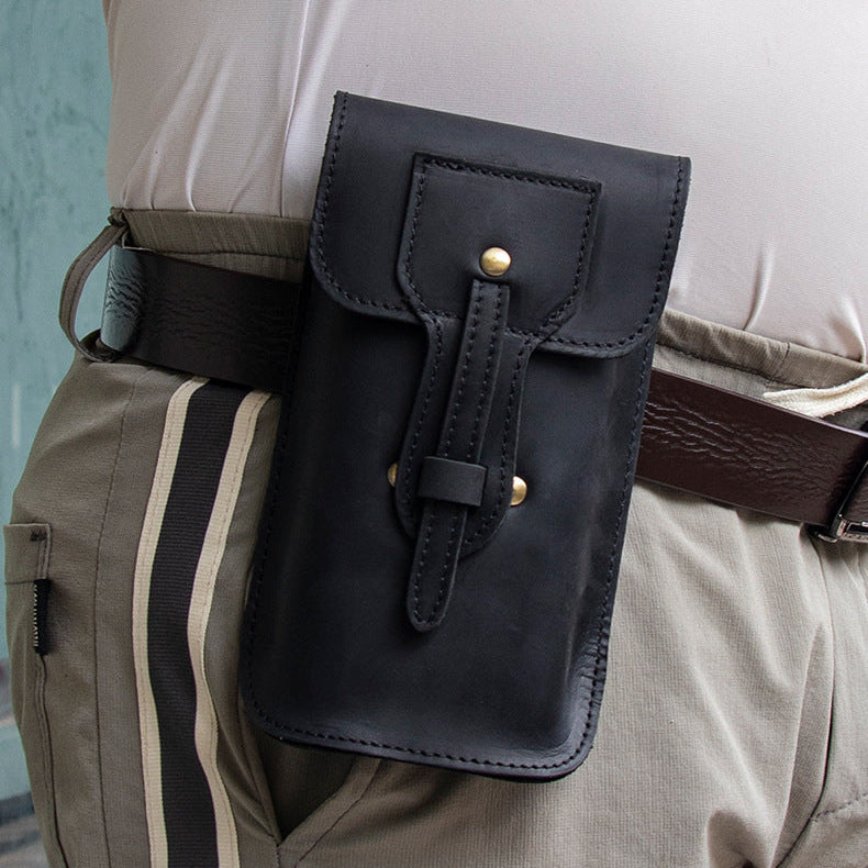 Black Mens Belt Pouch Leather Belt Phone Pouch Leather Phone Belt Pouch - iwalletsmen