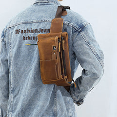 Brown Vintage Small Leather Waist Bag Mens - iwalletsmen