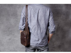 sling pack backpack​ Dark Brown Leather Sling Bag for Men Leather Crossbody Sling Bag Mens Leather Sling Pack