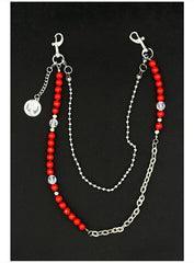 Beaded Wallet Chain Red Turquoise Stone Ball Wallet Chain Double Wallet Chain - iChainWallets