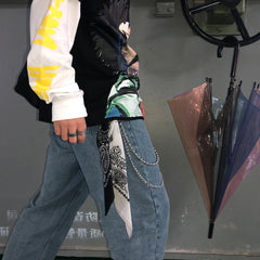 White&Black Paisley Bandana Trousers Chain Pants Chain Biker Kerchief Headscarf Jeans Chains