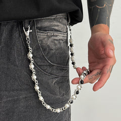 White&Black Pearl Wallet Chain Ball Wallet Chain Beaded Wallet Chain - iChainWallets