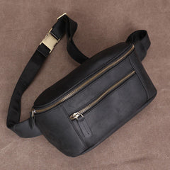 Black Leather Waist Bag for Men