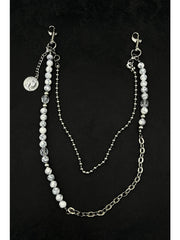 White Beaded Wallet Chain Turquoise Stone Ball Wallet Chain White Double Wallet Chain - iChainWallets