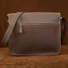 Brown Leather Messenger Bag - Detail View
