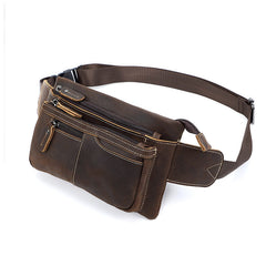 Brown Vintage Small Leather Waist Bag Mens - iwalletsmen