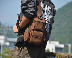 Dark Brown Sling Leather Backpack - iwalletsmen