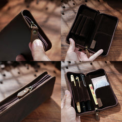 Brown Leather Fountain Pen Case Luxury Leather Pen Case - iwalletsmen