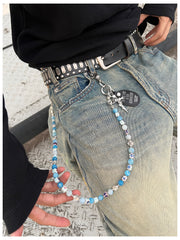 Blue Ball Pants Chain Ball Wallet Chain Stone Beaded Wallet Chain Cross Bead Wallet Chain - iChainWallets
