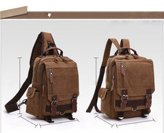 Brown Sling Bag for Big Man –  Convertible Canvas Large Sling Backpack – Large Canvas Sling Bag for Big Guys