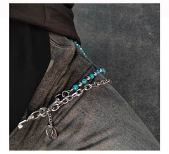 Blue Turquoise Beaded Wallet Chain Ball Wallet Chain Double Wallet Chain - iChainWallets