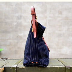 Womens Jeans Shoulder Bag Blue Striped Denim Leather Crossbody Bag for Men Striped Messnger Bag - Feltify