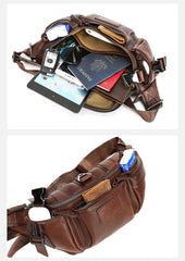Brown Leather Sling Bag Waist Bag for Men 
