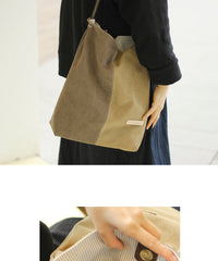 Womens Khaki Canvas Splicing Tote Bag Canvas Handbag Canvas Tote Shoulder Bag for Men Women