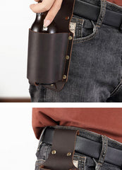 Leather Water Bottle Belt Holder Pouch Leather Drink Bottle Belt Holder Leather Belt Water Bottle Holder - iwalletsmen