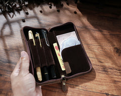 Brown Leather Fountain Pen Case Luxury Leather Pen Case - iwalletsmen