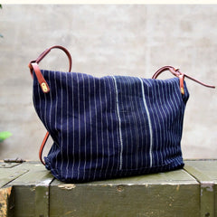 Womens Jeans Shoulder Bag Blue Striped Denim Leather Crossbody Bag for Men Striped Messnger Bag - Feltify