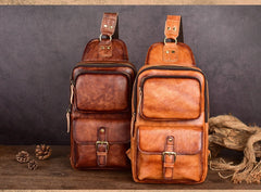 Brown Leather Chest Bag for Men 