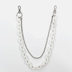 Cute White Jeans Chain Silver Double Layers Resin Light Wallet Chains Panties Chain For Men