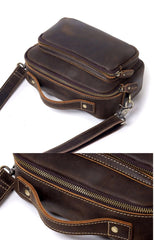 Mens Small Crossbody Bag with Handle Small Mens Crossbody Bag Brown Leather Small Crossbody Bag for Men - iwalletsmen