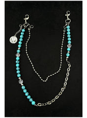 Blue Beaded Wallet Chain Turquoise Stone Ball Wallet Chain Double Wallet Chain - iChainWallets