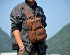 Dark Brown Sling Leather Backpack - iwalletsmen