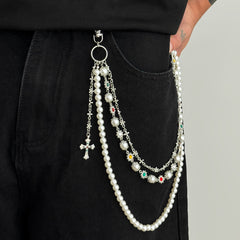 Cross Triple Wallet Chain Mens Gold Beaded Wallet Chain - iChainWallets