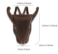 Brown Ox Bull Head Leather Backpack Mens Cool Leather Backpack - iwalletsmen