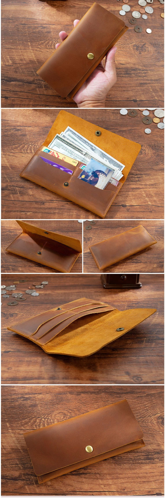 Brown Leather Flap Wallet for Men Leather Mens Flap Wallet Vintage Wallet With Flap - iwalletsmen