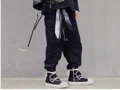 Black&White Paisley Bandana Pants Chain Kerchief Trousers Chain Biker Headscarf Jeans Chain Pants Chain