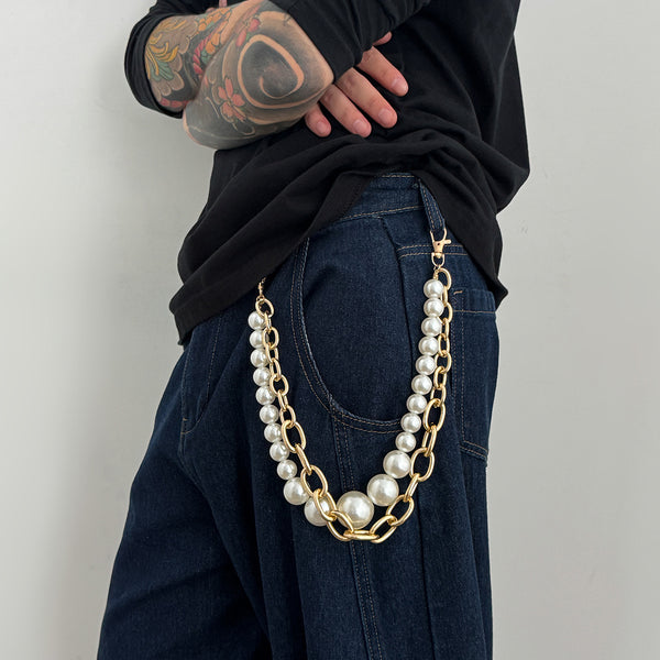 White Beaded Wallet Chain for Men Large Double Wallet Chain - iChainWallets