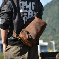 Brown Leather Barrel Crossbody Bag 