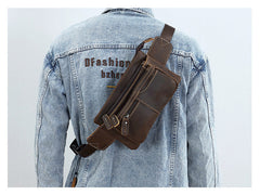Brown Leather Waist Bag for Men 