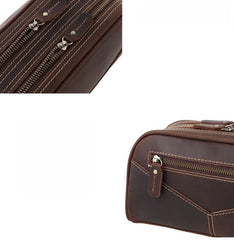mens travel toiletry bag Brown Leather Men's Toiletry Bag Leather Roomy Dopp Kit Clutch Wash Kit - iwalletsmen