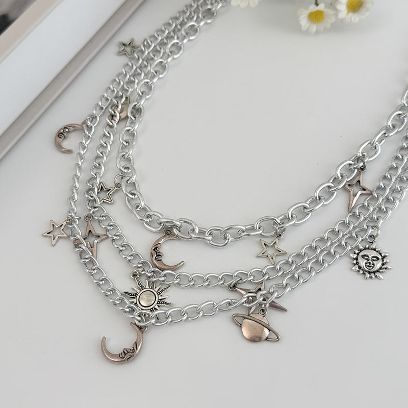 Star Moon Sun 3 Chains Biker Wallet Chain Triple Wallet Chain