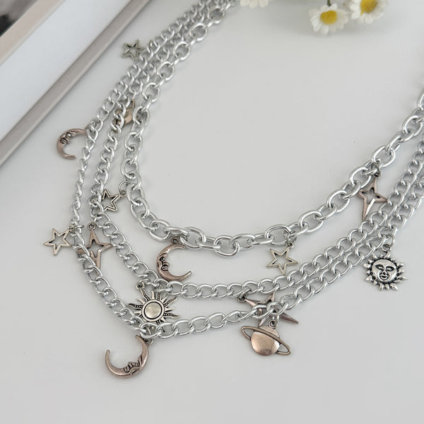 Triple Wallet Chain Star Moon Sun 3 Chains Biker Wallet Chain - iChainWallets