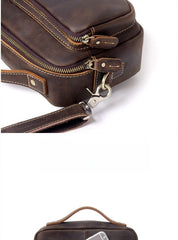 Mens Small Crossbody Bag with Handle Small Mens Crossbody Bag Brown Leather Small Crossbody Bag for Men - iwalletsmen