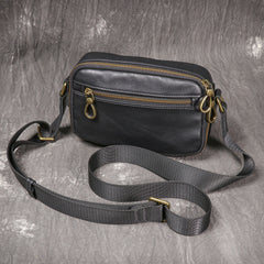 Black Small Messenger Bag Men's Black Leather Messenger Bag Small Black Leather Crossbody Bag - iwalletsmen