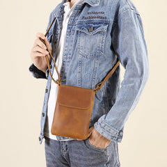 Brown Genuine Leather Cell Phone Crossbody Bag - iwalletsmen